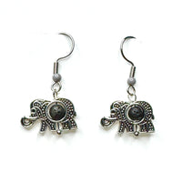Amy Foxy Style Handmade Earrings - Filigree Elephants: Black Lava Center with Gray Accent Beads
