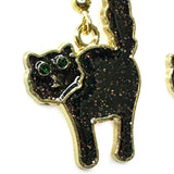 Amy Foxy Style Handmade Earrings - Cat Charms with Golden Hooks: Spooky Glitter Black Cats