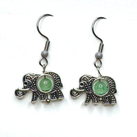 Amy Foxy Style Handmade Earrings - Filigree Elephants: Light Green Center with Gray Accent Beads