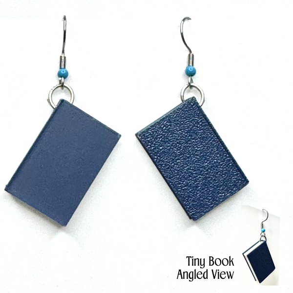 Amy Foxy Style Handmade Earrings - 3D Book Charms: Navy Blue