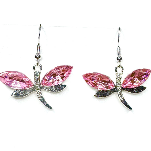 Amy Foxy Style Handmade Earrings - Sparkly Dragonfly Charms: Light Pink