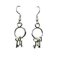 Amy Foxy Style Handmade Earrings - Tiny Keys on Ring Silver Charms