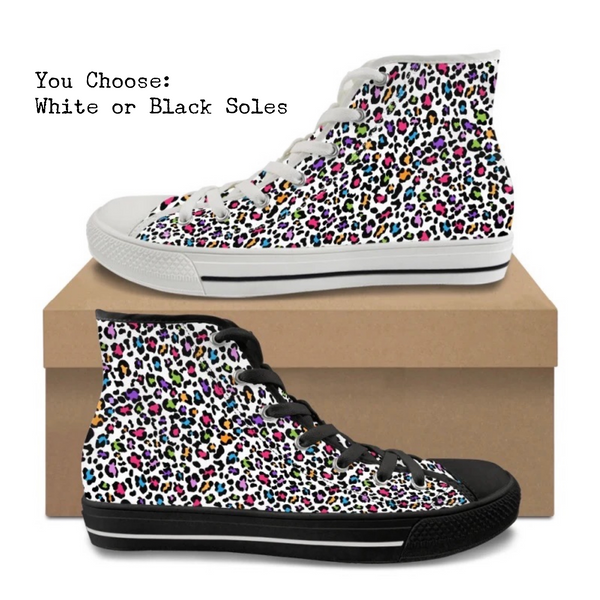 Rainbow Cheetah Kitty Kicks™️ CANVAS HIGH TOP SHOES **REQUEST A PREORDER INVOICE** ($5 deposit will be applied to your full invoice)