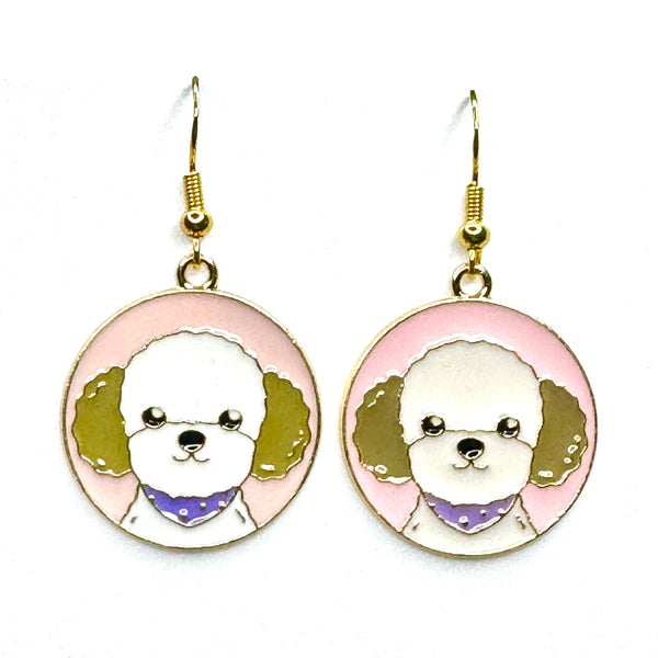 Amy Foxy Style Handmade Earrings - Happy Dog Puppy Charms with Golden Hooks: Maltipoo