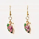 Amy Foxy Style Handmade Earrings - Small Grapes and Green Leaves Charms with Golden Hooks