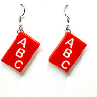 Amy Foxy Style Handmade Earrings - 3D Book Charms: Red A B C