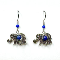 Amy Foxy Style Handmade Earrings - Filigree Elephants: Blue Center with Blue Accent Beads