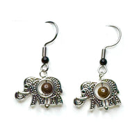 Amy Foxy Style Handmade Earrings - Filigree Elephants: Brown Center with Black Accent Beads