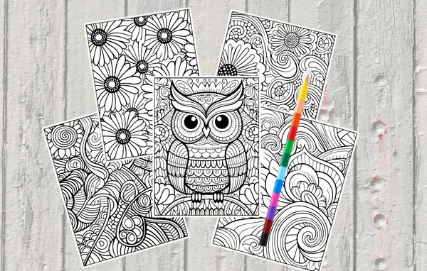 Mystical Monkey Toes - Beautiful Assortment Adult Coloring Sheets With Stackable Crayon