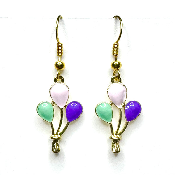 Amy Foxy Style Handmade Earrings - Balloons Charms with Golden Hooks: Sea Moss, Light Mauve, Purple