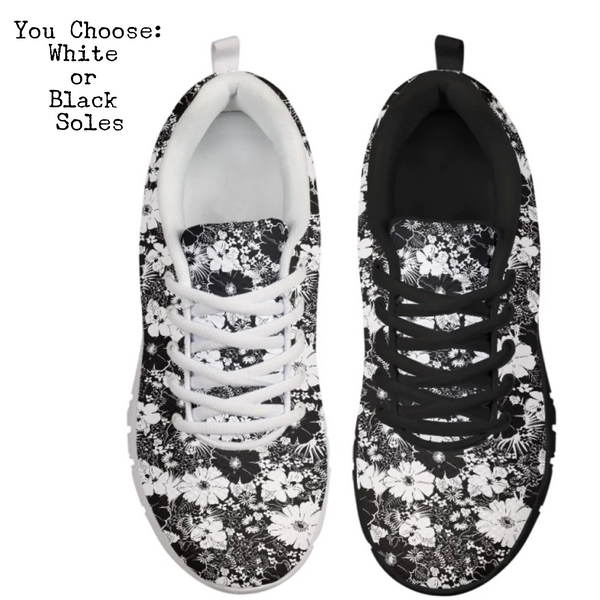 Black & White Flowers CLASSIC WALKING SHOES **REQUEST A PREORDER INVOICE**