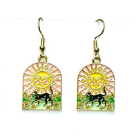 Amy Foxy Style Handmade Earrings - Cat Charms with Golden Hooks: Black Cat Under Sun Medallion