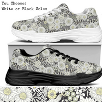 Retro Grayscale Flowers MODERN WALKING SHOES **REQUEST A PREORDER INVOICE**
