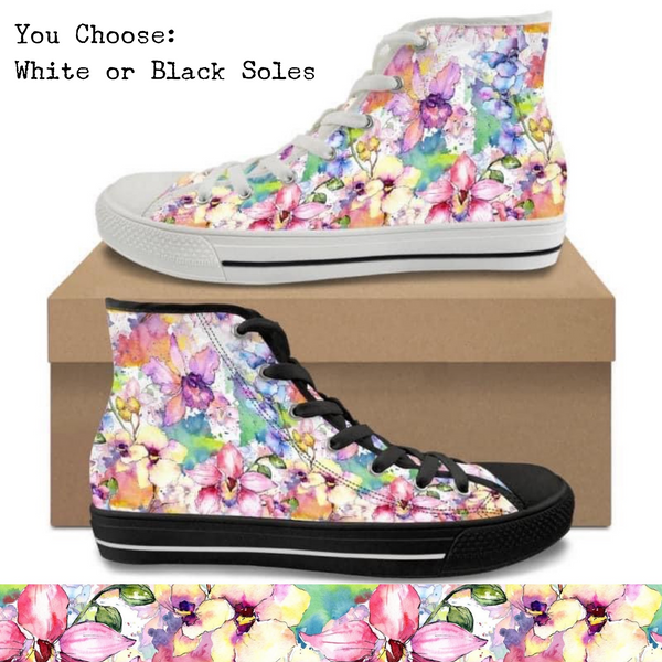 Watercolor Wildflowers Kitty Kicks™️ CANVAS HIGH TOP SHOES **REQUEST A PREORDER INVOICE** ($5 deposit will be applied to your full invoice)