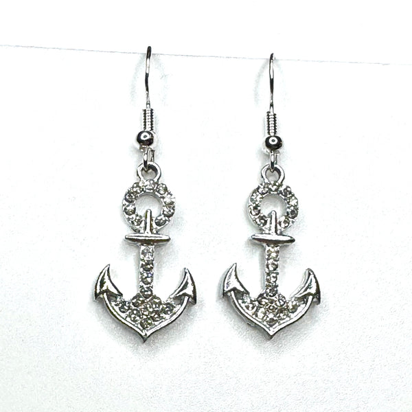 Amy Foxy Style Handmade Earrings - Sparkly Rhinestone Charms: Anchor