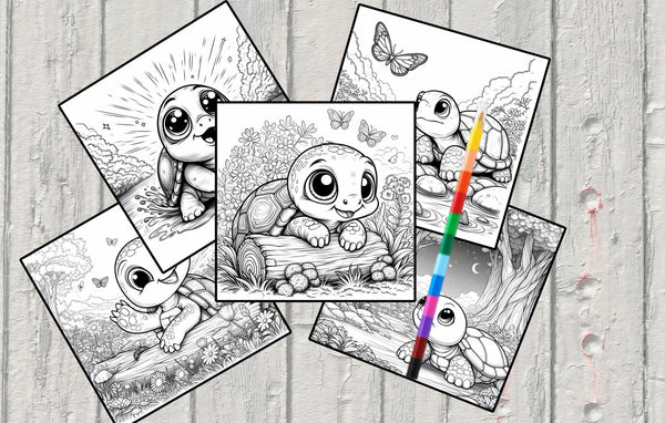 Mystical Monkey Toes - Adorable Turtle Coloring Sheets With Stackable Crayon