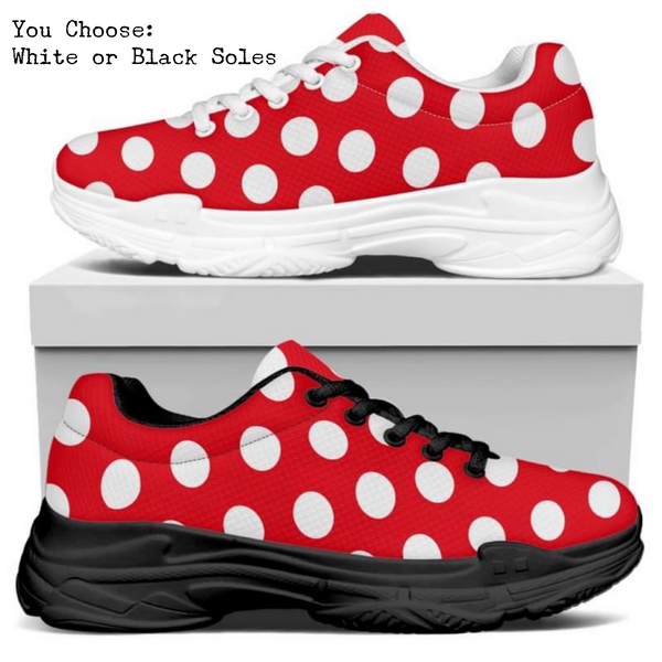 Red & White Polka Dots Kitty Kicks™️ MODERN WALKING SHOES **REQUEST A PREORDER INVOICE** ($5 deposit will be applied to your full invoice)