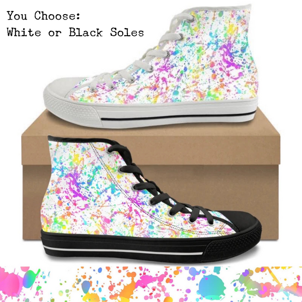 White Background Paint Splatter CANVAS HIGH TOP SHOES **REQUEST A PREORDER INVOICE**