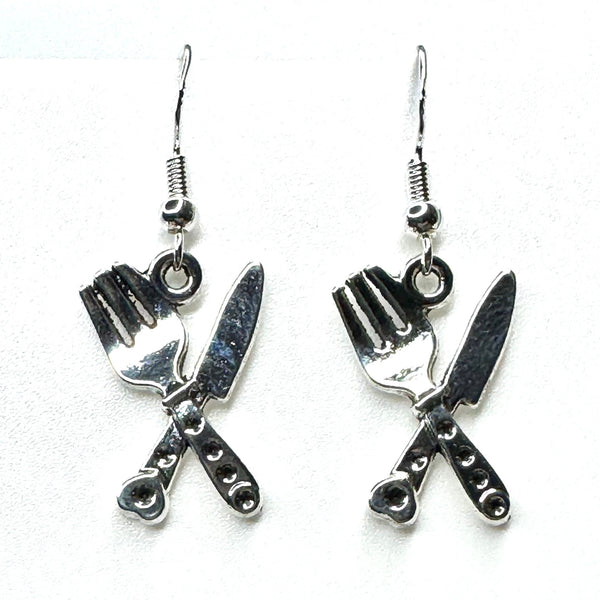 Amy Foxy Style Handmade Earrings - Kitchen Cooking Charms: Cutlery Knife and Fork
