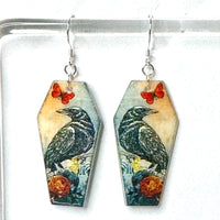 Amy Foxy Style Handmade Earrings - Painted Raven Coffin Charms
