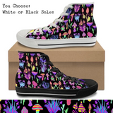 Neon Mushrooms CANVAS HIGH TOP SHOES **REQUEST A PREORDER INVOICE**
