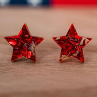 Stellar Gifts Chunky Red Glitter Star Acrylic Stud Earrings