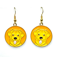 Amy Foxy Style Handmade Earrings - Happy Dog Puppy Charms with Golden Hooks: Yellow Labrador Retriever
