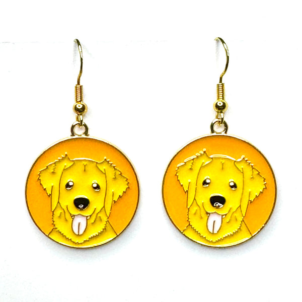 Amy Foxy Style Handmade Earrings - Happy Dog Puppy Charms with Golden Hooks: Yellow Labrador Retriever