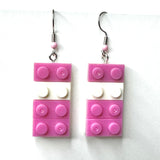 Amy Foxy Style Handmade Earrings - Toy Brick Building Block Charms: Pink and White