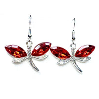 Amy Foxy Style Handmade Earrings - Sparkly Dragonfly Charms: Red