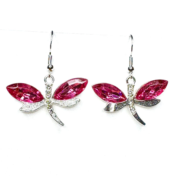 Amy Foxy Style Handmade Earrings - Sparkly Dragonfly Charms: Bright Pink