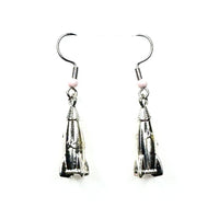 Amy Foxy Style Handmade Earrings - Rocket Spaceship Silver Charms
