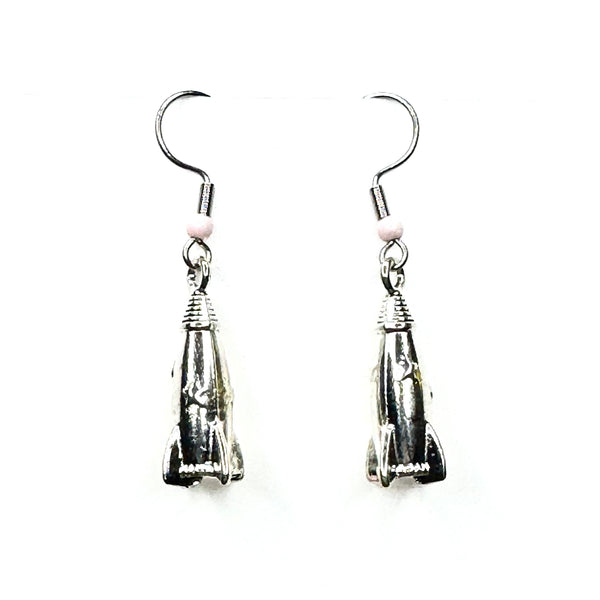 Amy Foxy Style Handmade Earrings - Rocket Spaceship Silver Charms