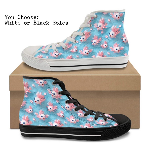 Axolotl Waves Kitty Kicks™️ CANVAS HIGH TOP SHOES **REQUEST A PREORDER INVOICE** ($5 deposit will be applied to your full invoice)