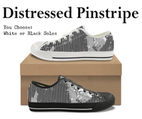 Distressed Pinstripe CANVAS LOW TOP SHOES **REQUEST A PREORDER INVOICE**