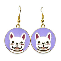 Amy Foxy Style Handmade Earrings - Happy Dog Puppy Charms with Golden Hooks: French Bulldog