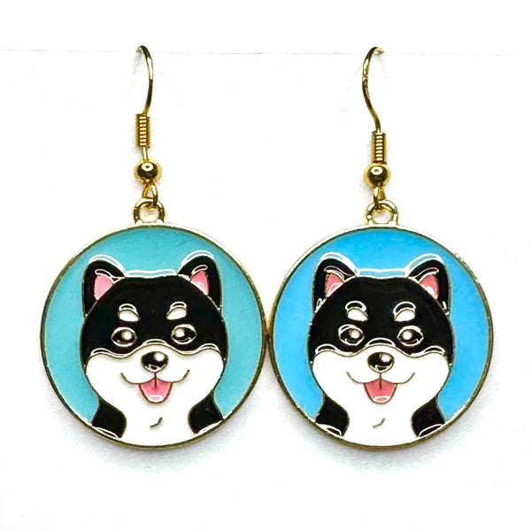 Amy Foxy Style Handmade Earrings - Happy Dog Puppy Charms with Golden Hooks: Husky