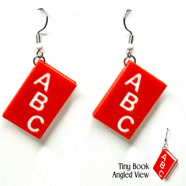 Amy Foxy Style Handmade Earrings - 3D Book Charms: Red A B C