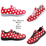Red & White Polka Dots CLASSIC WALKING SHOES **REQUEST A PREORDER INVOICE**