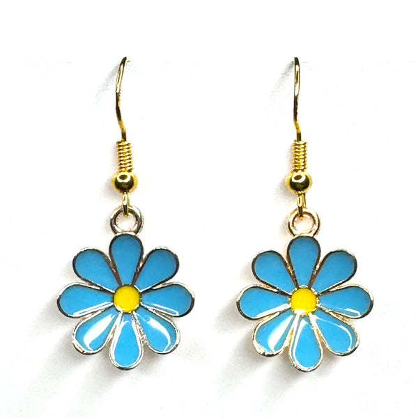 Amy Foxy Style Handmade Earrings - Daisy Flower Charms with Golden Hooks: Sky Blue