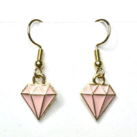 Amy Foxy Style Handmade Earrings - Diamond Shape Charm with Golden Hooks: Small Pink