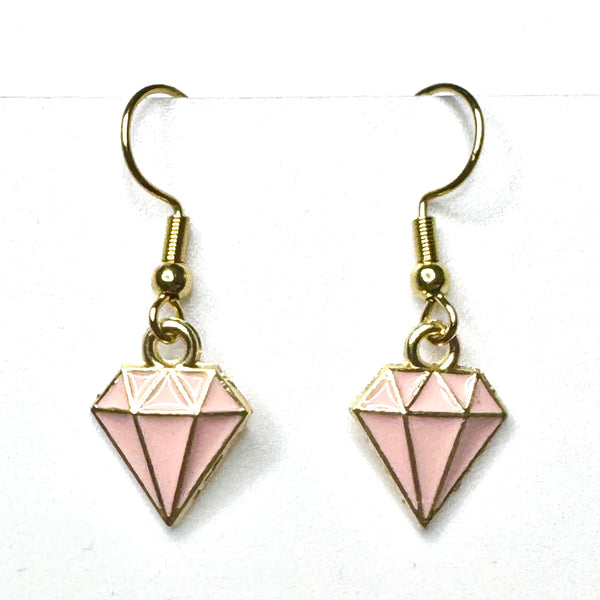 Amy Foxy Style Handmade Earrings - Diamond Shape Charm with Golden Hooks: Small Pink