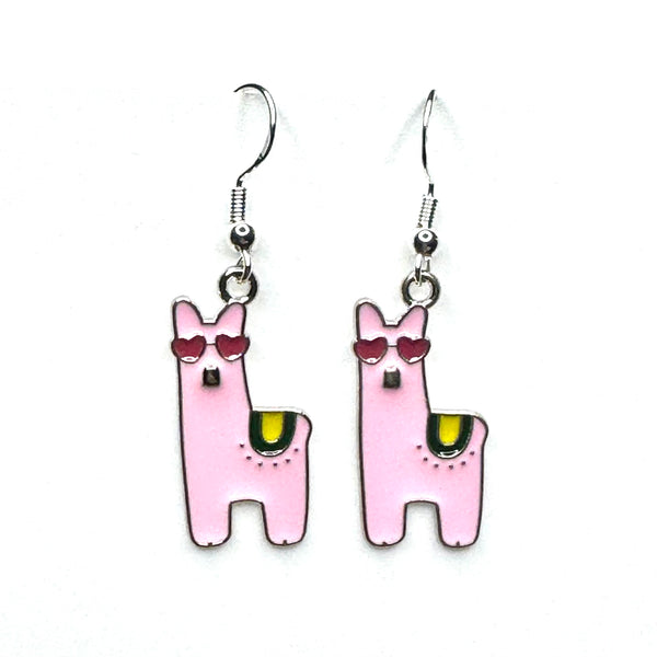 Amy Foxy Style Handmade Earrings - Happy Alpaca Llama Charms: Pink