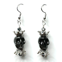 Amy Foxy Style Handmade Earrings - Crowned Black Skulls