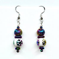 Amy Foxy Style Handmade Earrings - Rainbow Iridescent Snowflake and Lava Beads