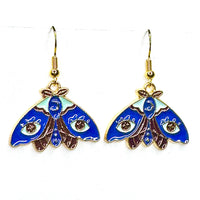 Amy Foxy Style Handmade Earrings - Moth Charms with Golden Hooks: Blue