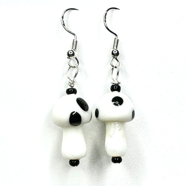 Amy Foxy Style Handmade Earrings - Glass Mushroom Beads: White