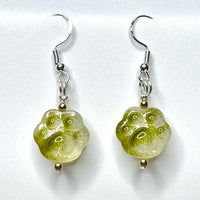 Amy Foxy Style Handmade Earrings - Olive Green Ombré Glass Cat Dog Paws with Gold Beads