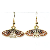 Amy Foxy Style Handmade Earrings - Moth Charms with Golden Hooks: Brown