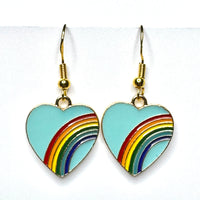 Amy Foxy Style Handmade Earrings - Rainbow Heart Charms with Golden Hooks: Sky Blue